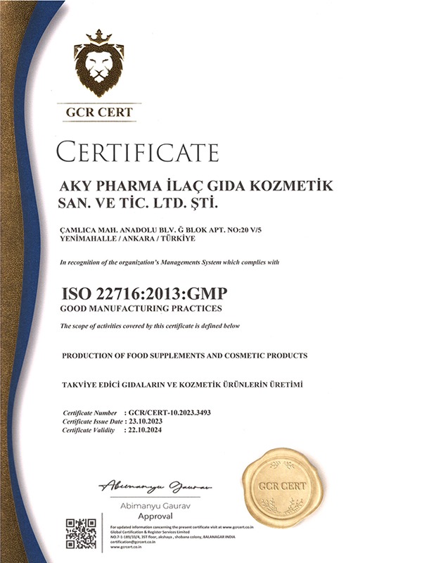 ISO 22716 GMP Sertifikası